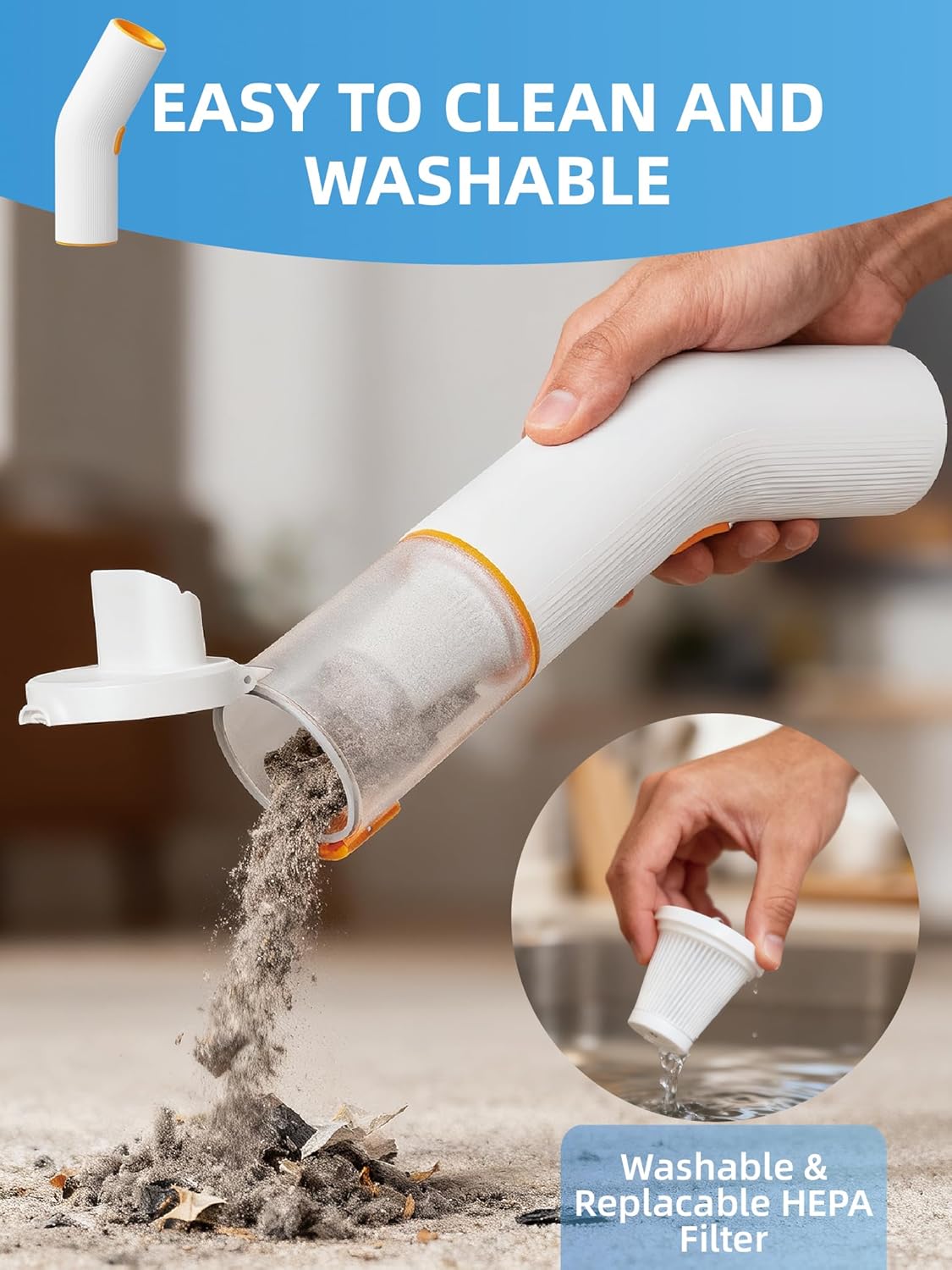 Cordless Car Vacuum, 4-in-1 Portable Mini Handheld Vacuum Cleaner with 15000pa Suction Power, 2 Suction Modes & Multi-Nozzles for Car Home Office Pet, White - Image 7