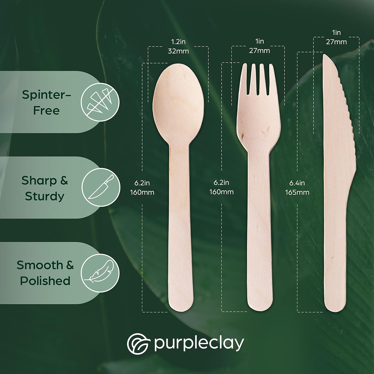 Wooden Compostable Utensils Set - 900 Pieces (300 Forks 300 Spoons 300 Knives) Sturdy Wood Disposable Cutlery - Eco-Friendly Biodegradable Utensils for Party - Free From Plastic Cutlery Set for Eating
