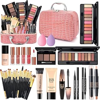 All in One Makeup Kit with Travel Bag, Make Up Starter Kit for Women Full Set, Makeup Gift Set for Teenage Girls, Makeup Bundle Includes Primer BB Cream Foundation Eyeliner Mascara Eyeshadow Palette