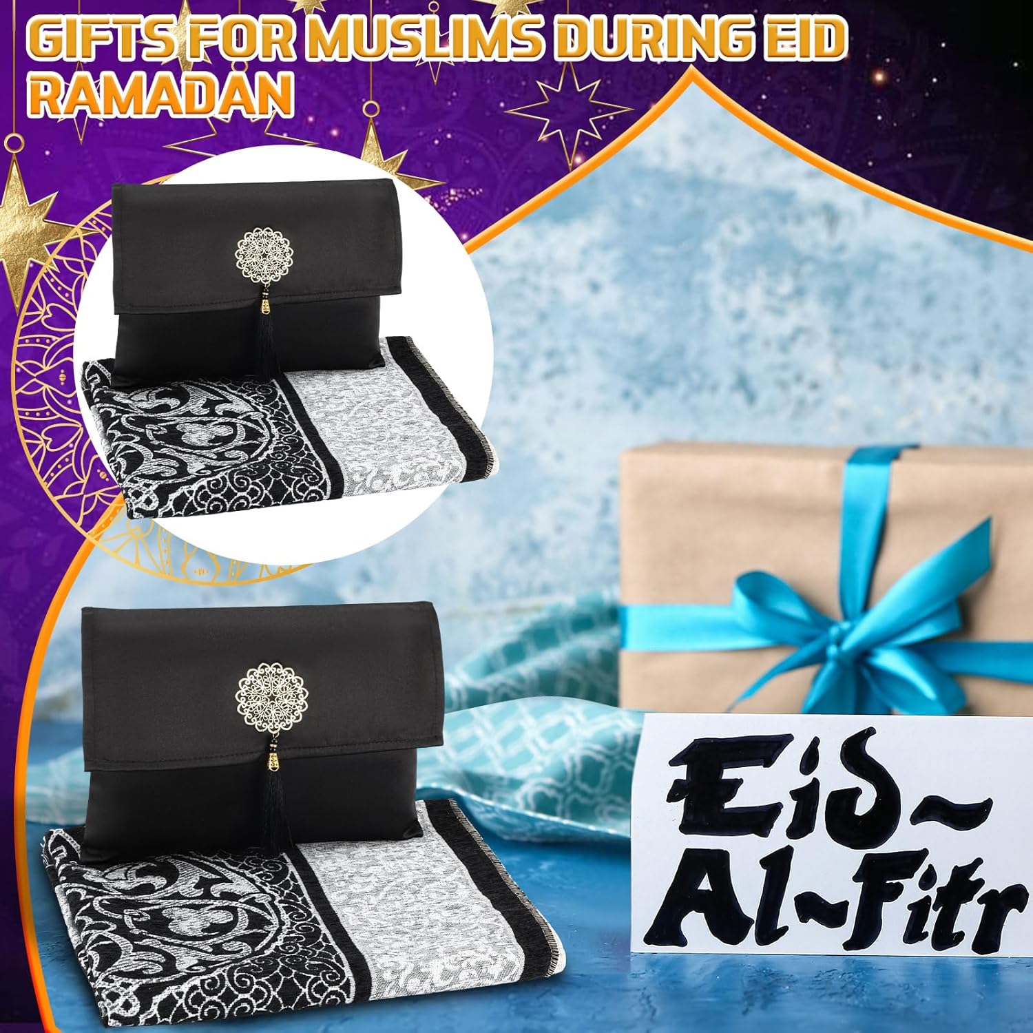 4 Pack Eid Muslim Prayer Rug Portable Mat with Travel Bag and Beads, Islamic Ramadan Gifts for Men, Women and Kids (Classic Color)