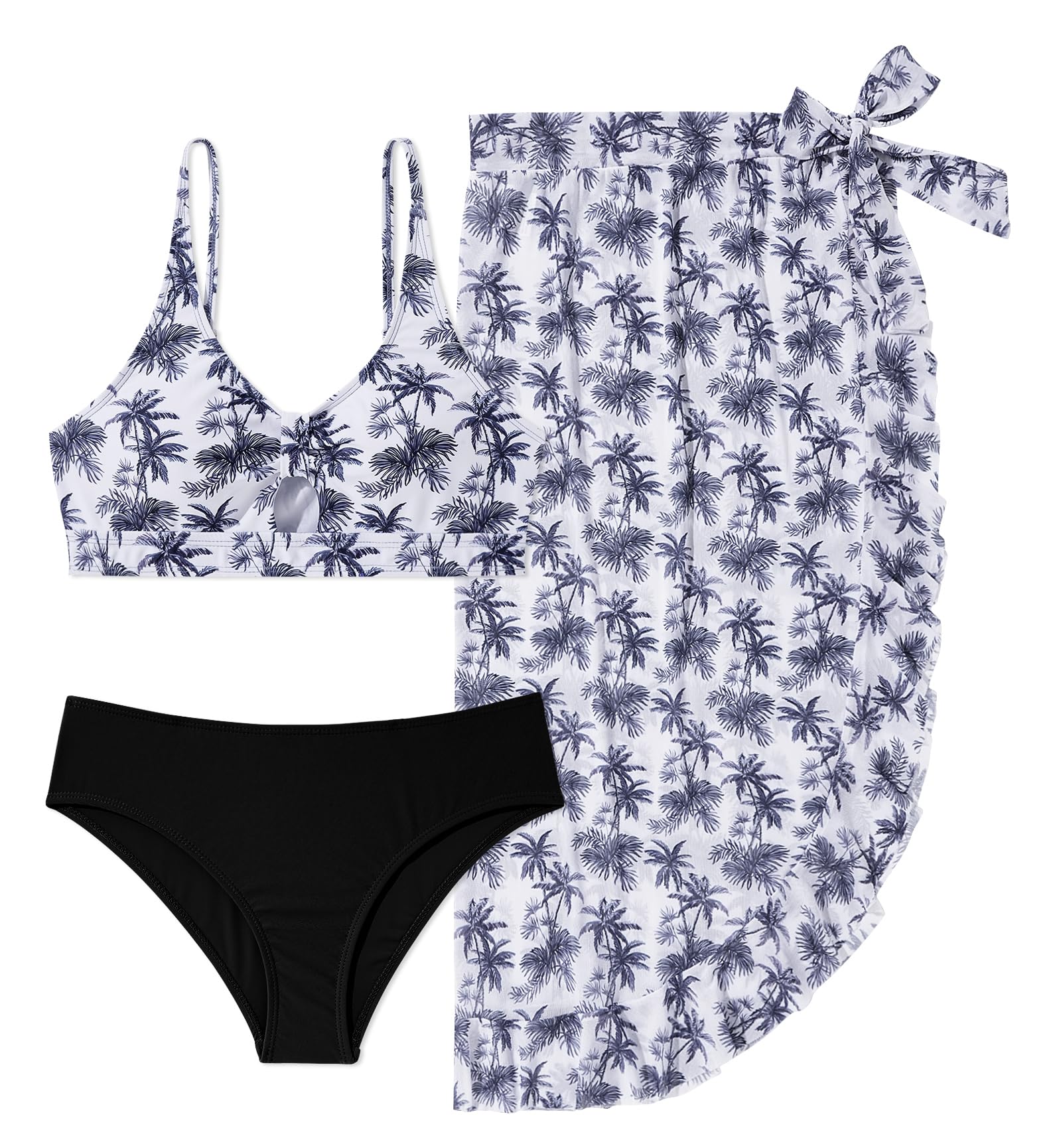 Happy Cherry Ensemble Bikini 3 Pièces pour Fille Adolescente 13-16 Ans Maillot de Bain Imprimé Haut de Bikini+Triangle Slip+Jupe Long Plage Natation Piscine Swimwear