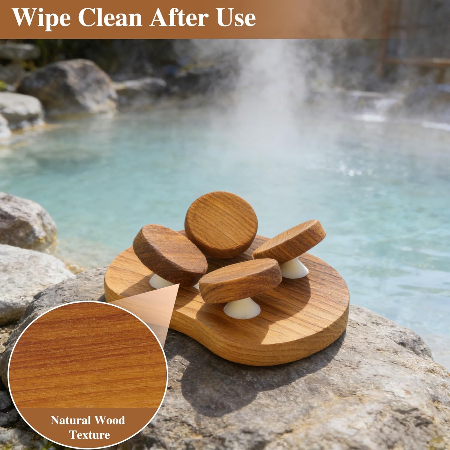 AIWFL Wooden Sauna Pillow 4-Point Sauna Headrest with Rotatable Disc, Comfortable Sauna Accessory for Stiff Neck, Shoulder Pain, Head Health and Relaxation