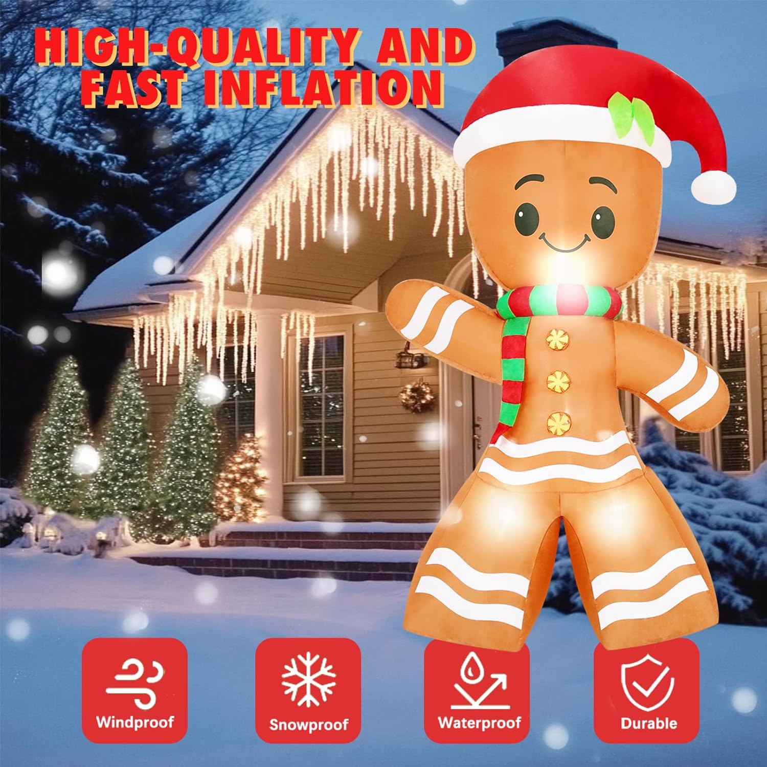 8Ft Christmas Inflatable Gingerbread Man Decoration Outdoor with LED Lights，Funny Gingerbread Christmas Blow Up Yard Decoration for Lawn Garden Patio Holiday Party Decor