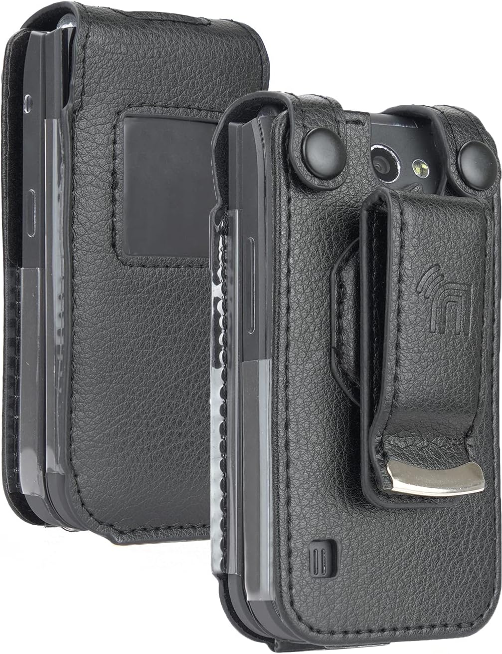 Case for Nokia 2720 V Flip Phone, Nakedcellphone [Black Vegan Leather] Form-Fit Cover with [Built-in Screen Protection] and [Metal Belt Clip]