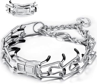 MOZETO Dog Collar, Adjustable Quick Release Stainless Steel Dog Training Collar with Metal Buckle for Medium/Large Dogs