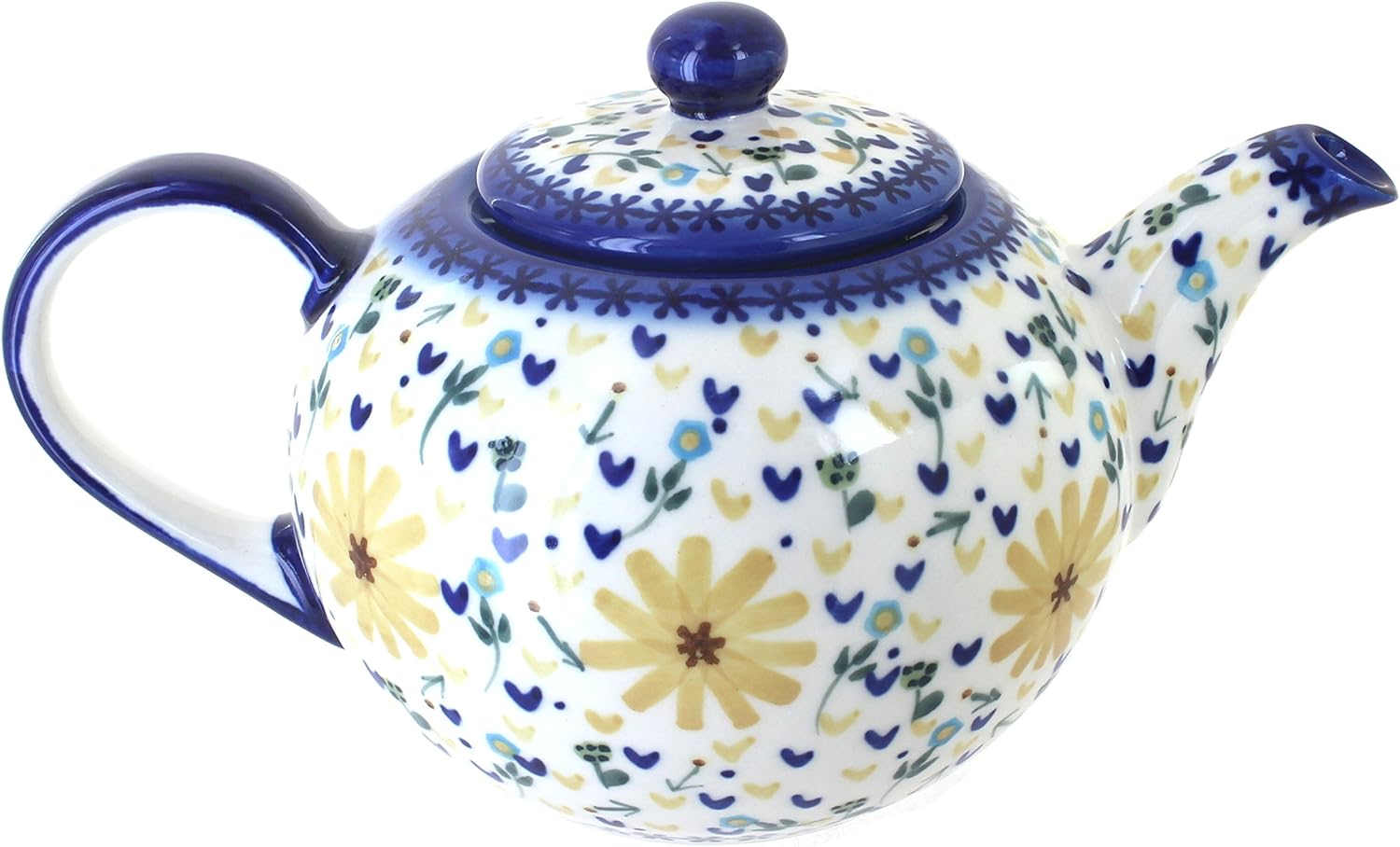 Blue Rose Polish Pottery - Yellow Daisy Large Teapot - 6 Cup Capacity - Hand-Painted Polish Pottery Ceramic Coffee & Tea Server