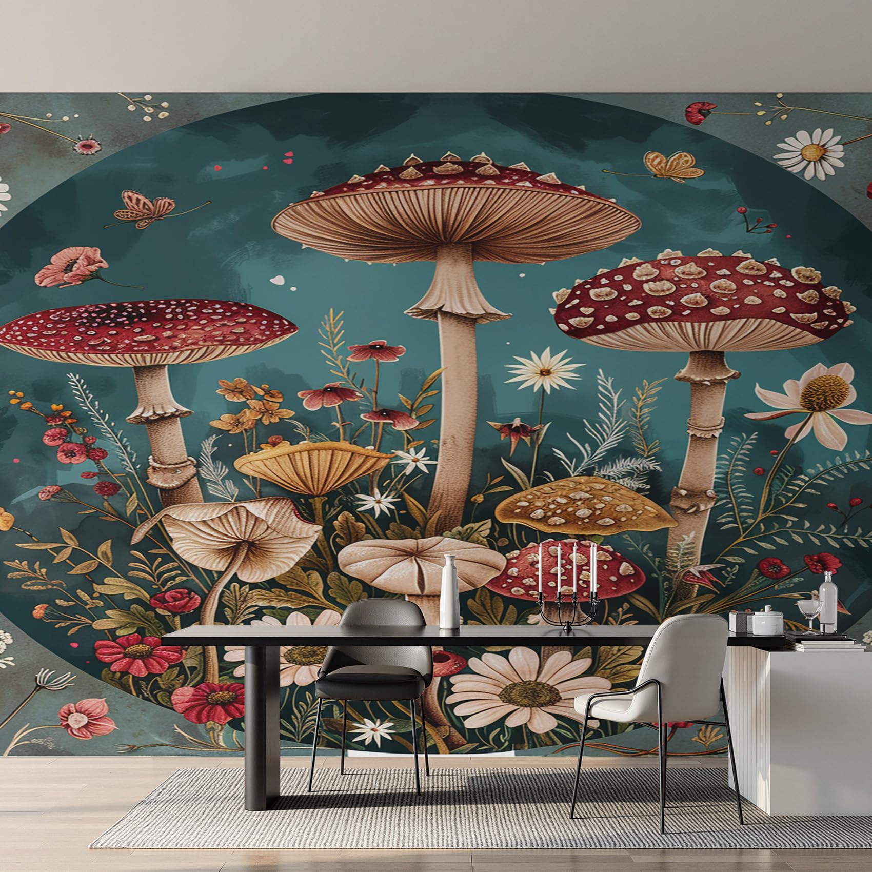 Papier peint panoramique champignon botanique sauvage pour salon et chambre