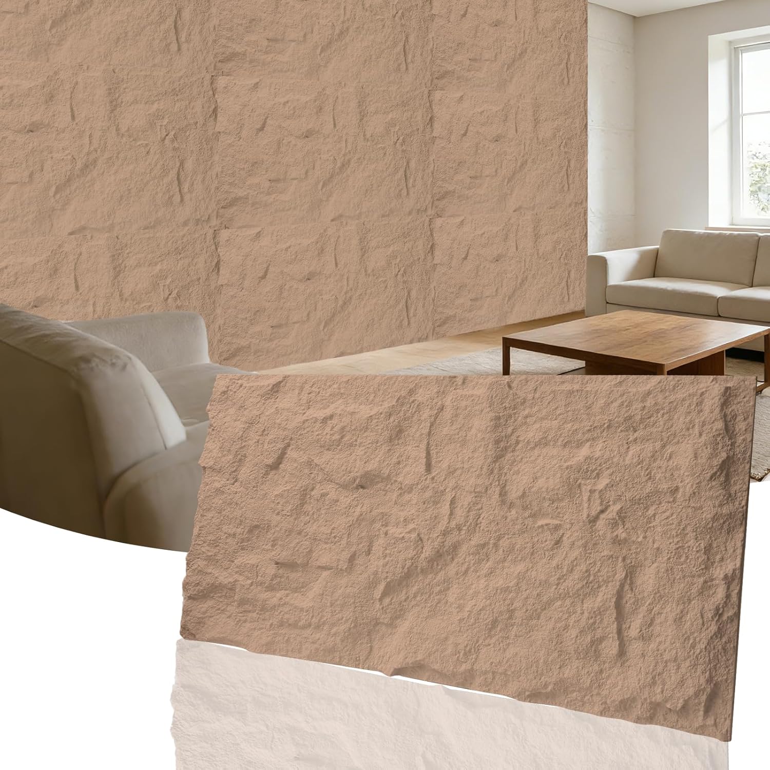 3D Faux Stone Wall Panels, 1.18" (30MM) Extra Thick PU Stone Panels for Interior Wall Decor, 4 Pack Waterproof Lightweight Cement Texture Accent Panels for Living Room, Office, 47.2" x 23.6", White