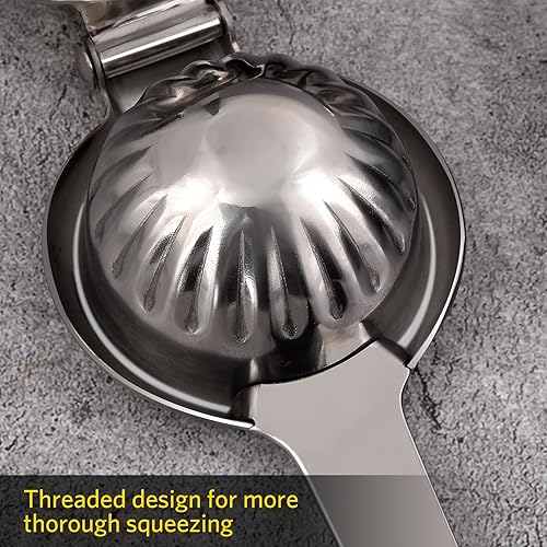 Miniatura 6 de Sopito - Exprimidor de limón de acero inoxidable, resistente con gran cuenco exprimidor de metal para jugos sin semillas, diseño de agarre