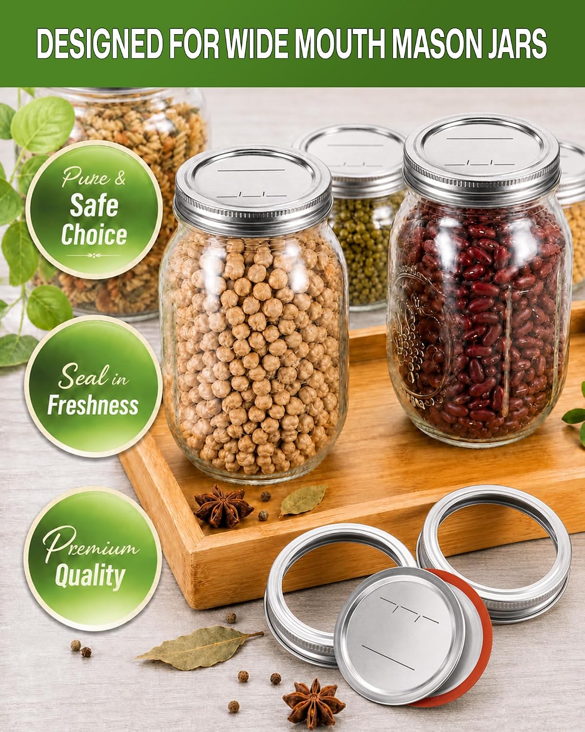 12 Sets Wide Mouth Canning Lids & Rings, Fits Ball & Kerr Mason Jars, 86mm