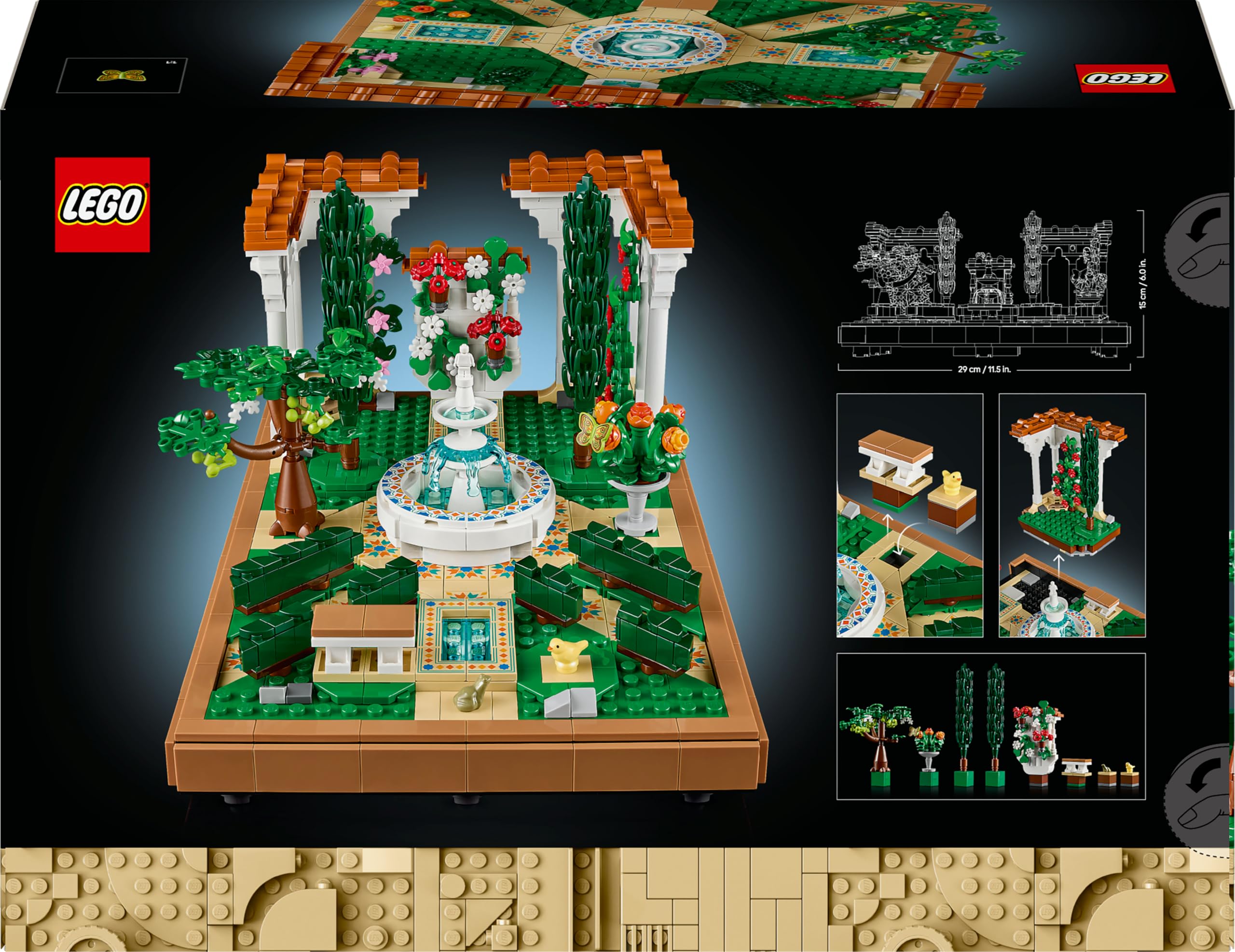 LEGO Icons Jardín con Fuente Maqueta para Adultos con Plantas y Flores Artificiales: Caléndula, Buganvilla, Geranio, Decoración para el Hogar, Figura de Pájaro, Regalo para Mujeres y Hombres 10359