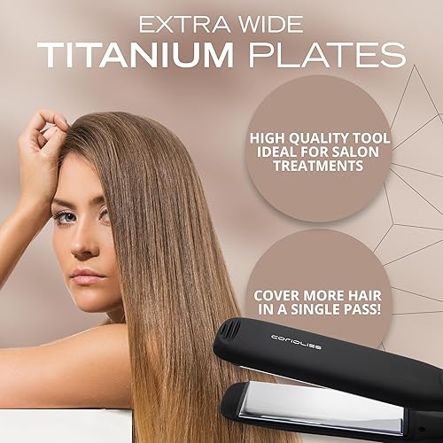 Miniatura 10 de Corioliss Plancha plana plancha para el cabello profesional, placas de titanio de temperatura, color negro suave al tacto