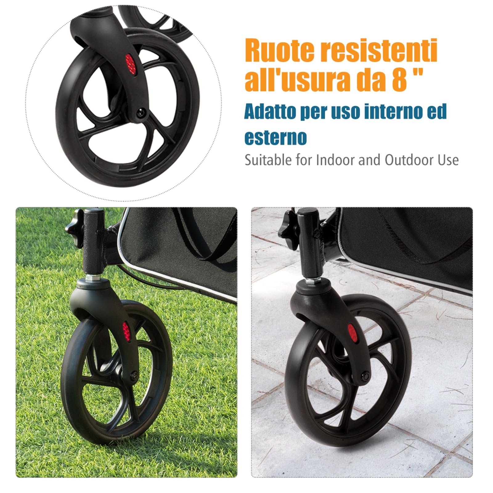 COSTWAY Deambulatore Pieghevole per Anziani Ultraleggero, con Sedile Borsa da Spesa e 4 Ruote Freno a Mano, Rollator Altezza Regolabile, Capacità 136kg, Lega di Alluminio, Nero (Nero)