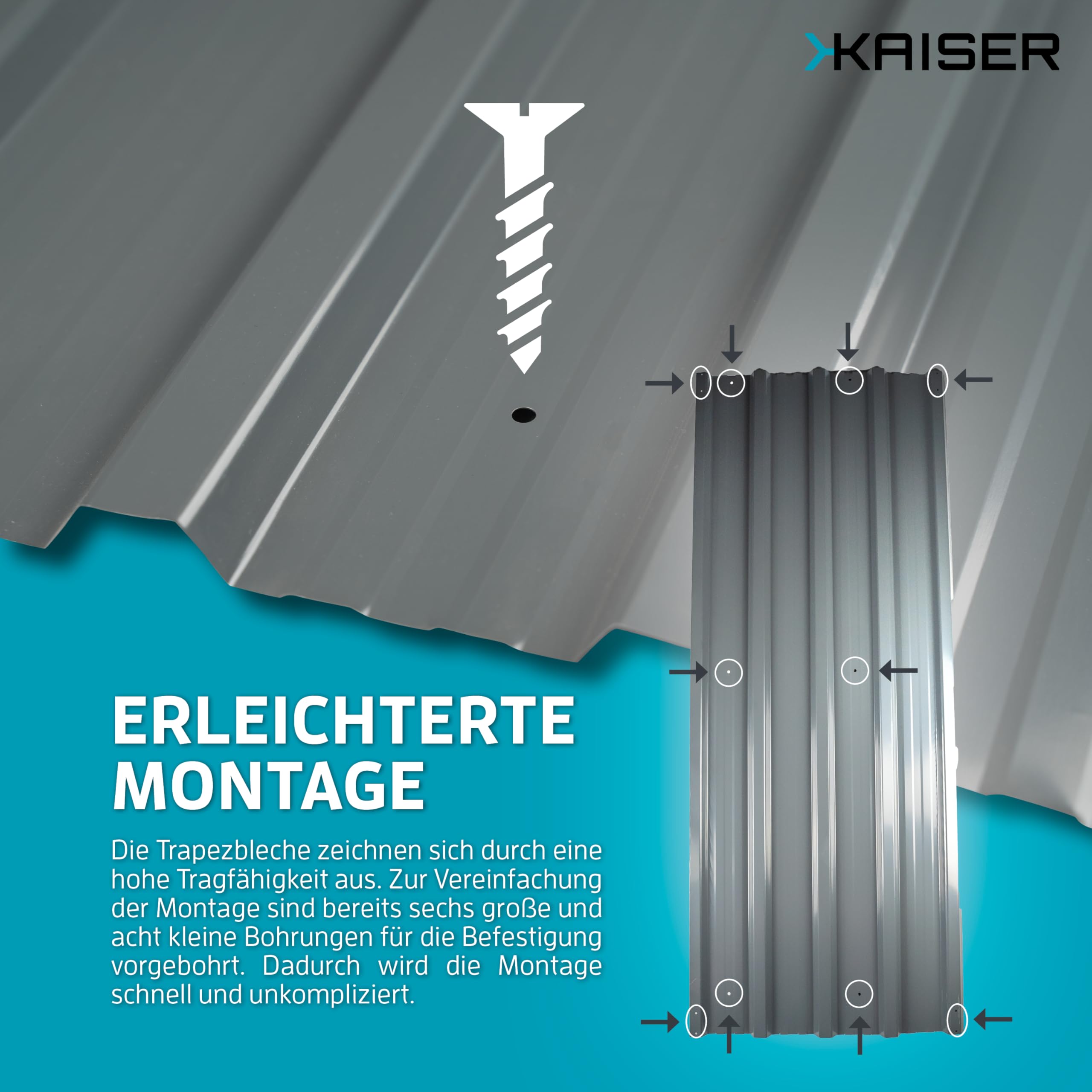 KAISER® Trapezblech 12er Set – Profilblech 115x46 cm (6,35 m²) anthrazit – Dachplatten verzinkt aus Metall & Stahlblech – für Carport, Dach, Garage, Geräteschuppen, Wandverkleidung, Überdachung