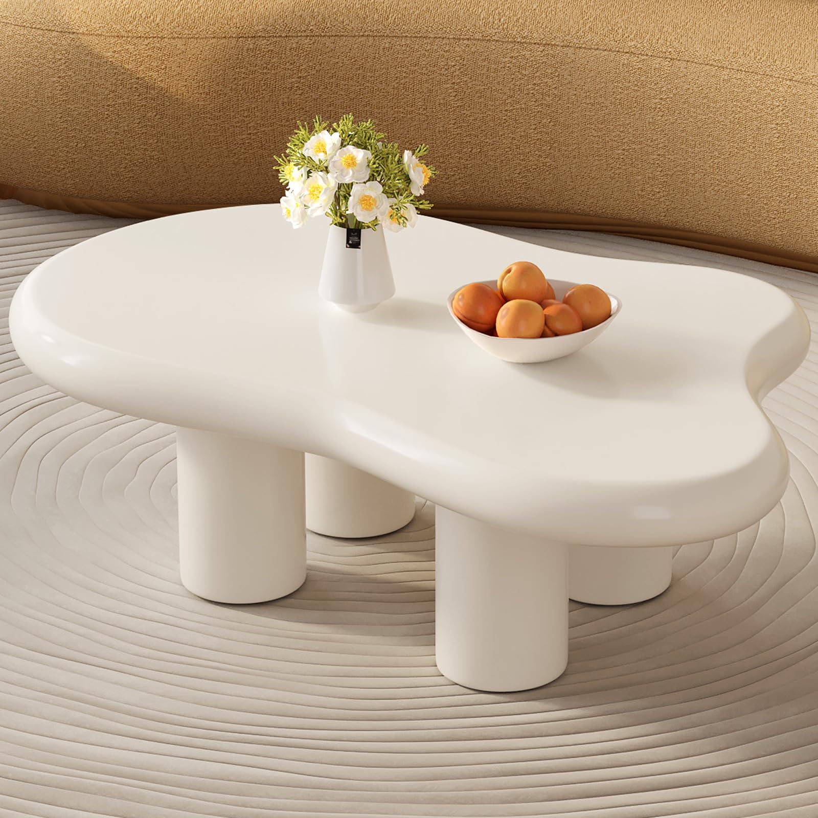 Cloud Coffee Table White, Aesthetic Modern Coffee Table for Living Room, Minimalist Designer Center Table, Stylish Contemporary Home Decor (Large Size)