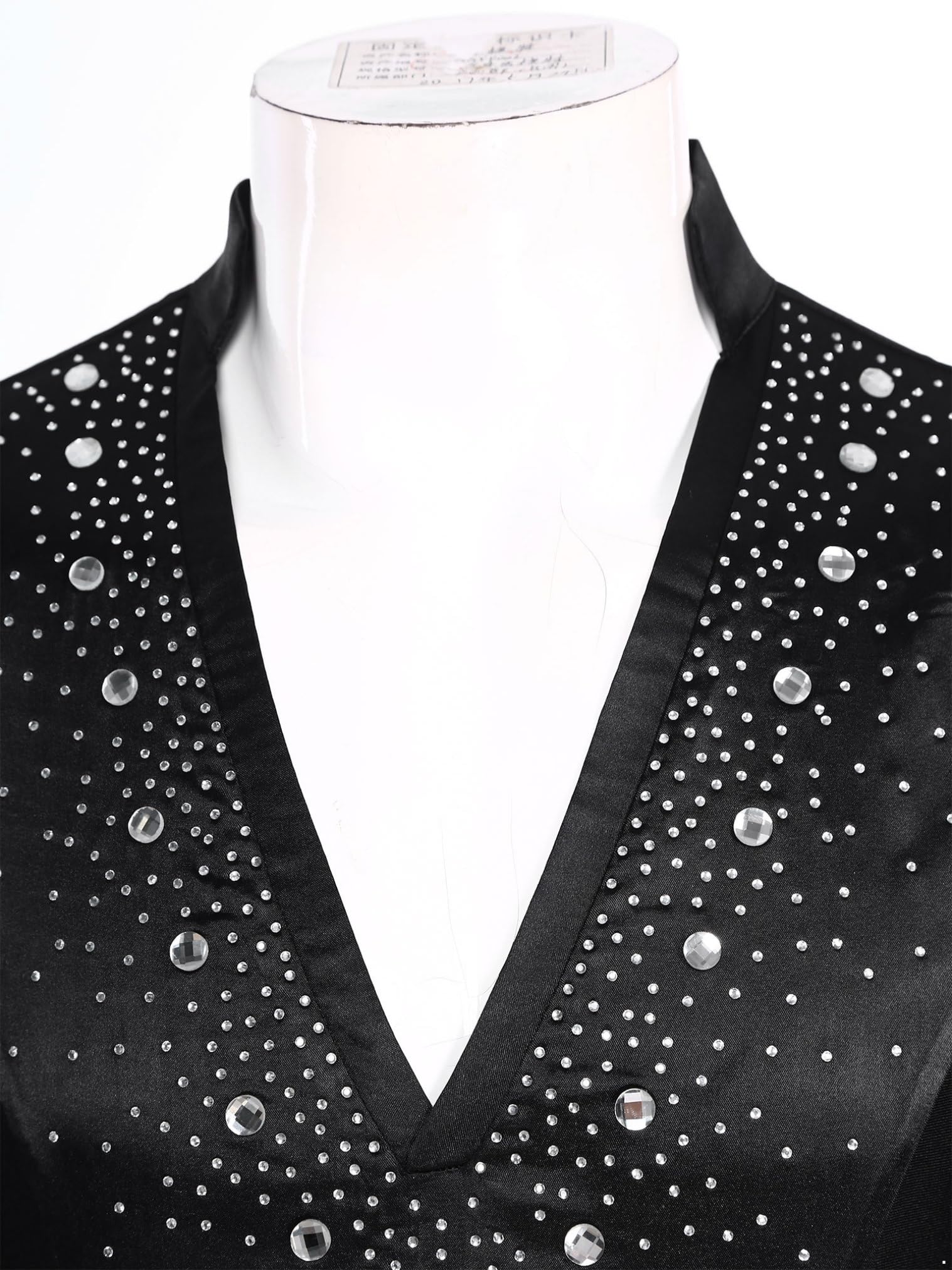 renvena Camiseta de baile latino para hombre, manga larga, con cuello en V, con purpurina, camiseta de baile, traje de danza