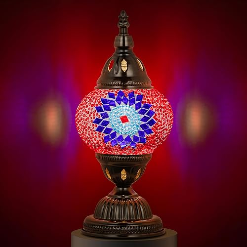 Miniatura 10 de Marrakech Lámpara de mesa turca con base de bronce, hecha a mano, colorido, marroquí, estilo Tiffany, mosaico de cristal, lámpara de mesita de de