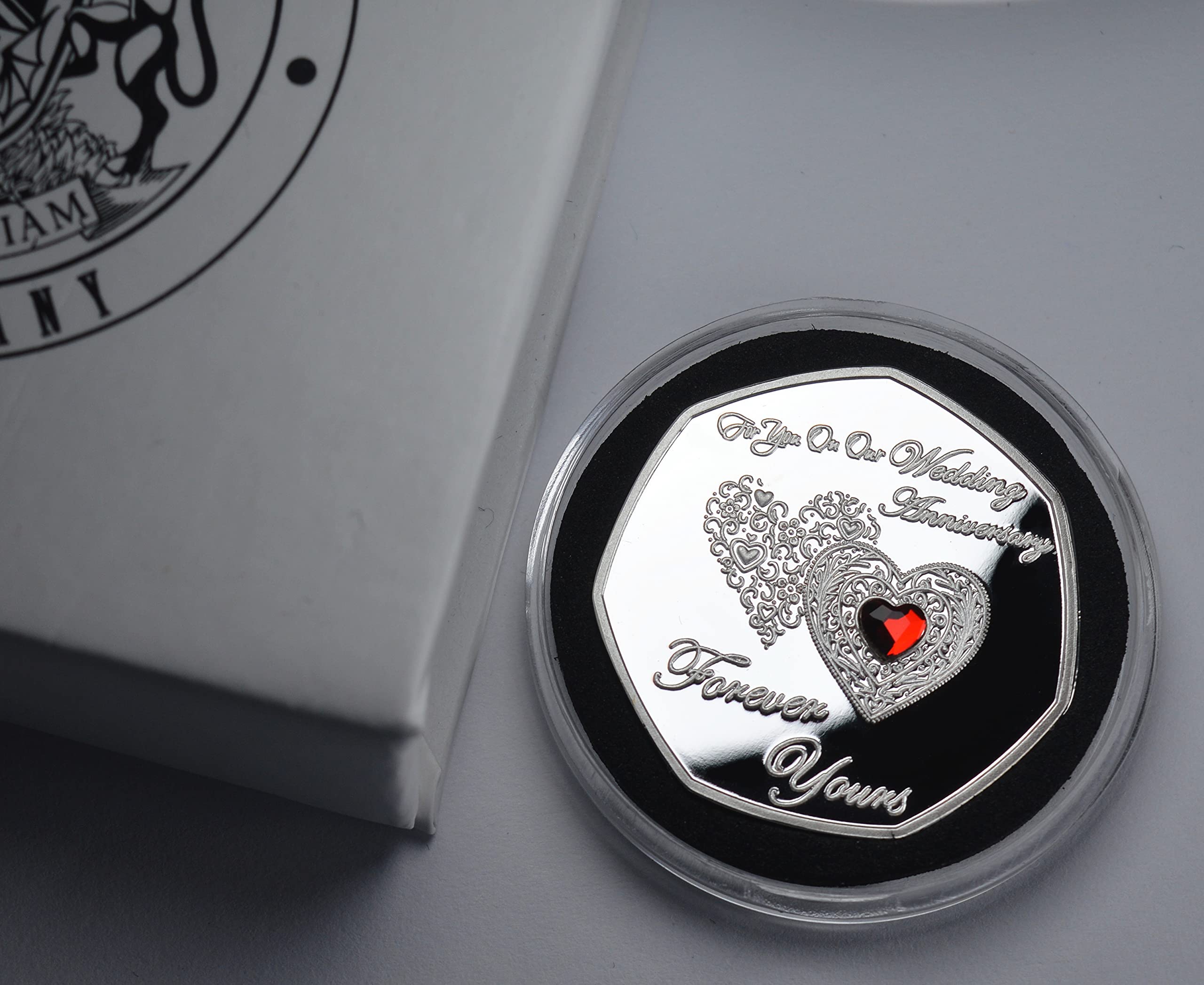 The Commemorative Coin Company For You On Our WEDDING ANNIVERSARY .999 Silver Commemorative in Gift Box. Forever Yours. Husband/Wife. Gift/Present. Diamante Gemstone