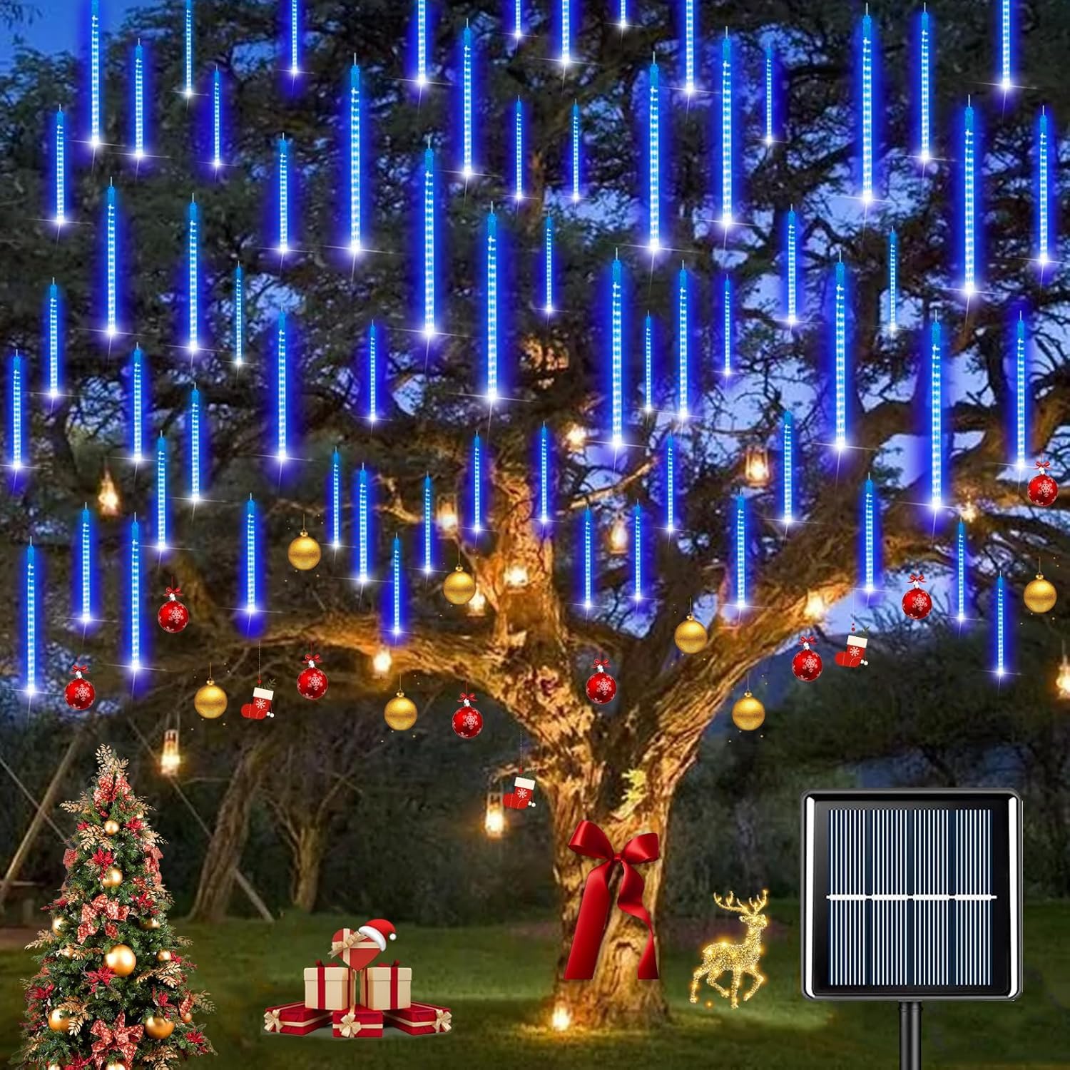 Guirnalda Luces Solar Meteoros Lluvia Luces Exterior, Luces de Ducha de Meteoritos IP65 Impermeables con 11.8 Pulgadas 8 Tubos 240 LED, Luces Decorativas para Exterior/Interior/Bodas/Navidad/Fiestas
