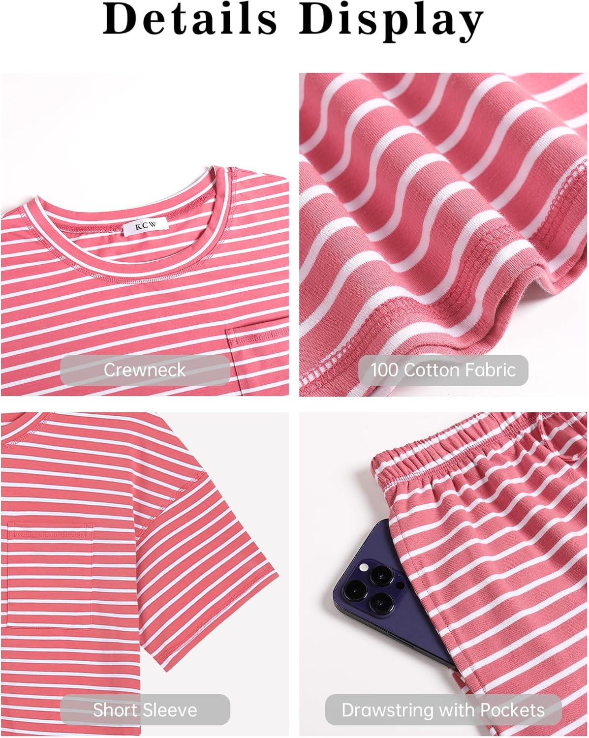 KCW Pajamas for Women Set 2 Piece 100% Cotton Lounge Sets Short Sleeve Top and Shorts Pj Set Sleepwear Outfits - Image 5