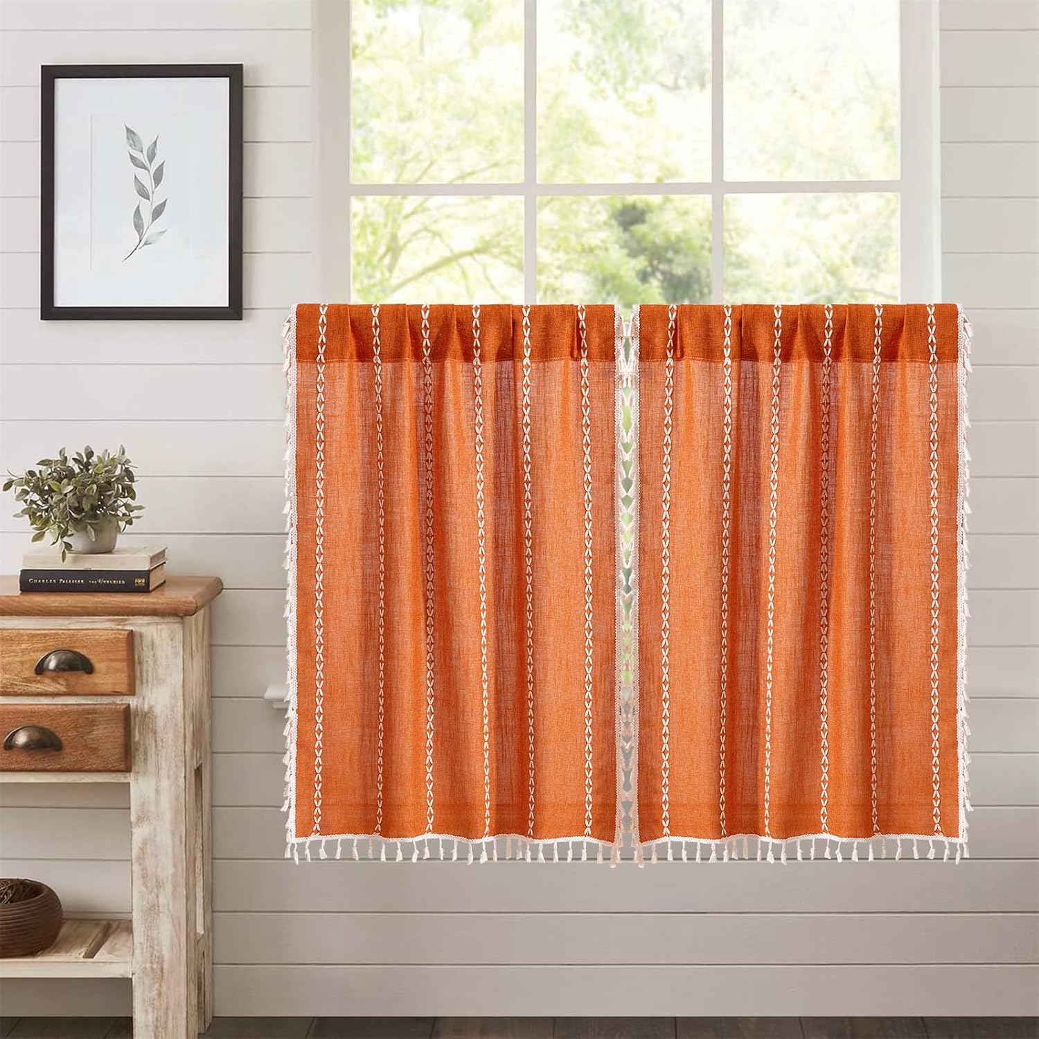 RoomTalks Fall Color Boho Farmhouse Kitchen Curtains 36