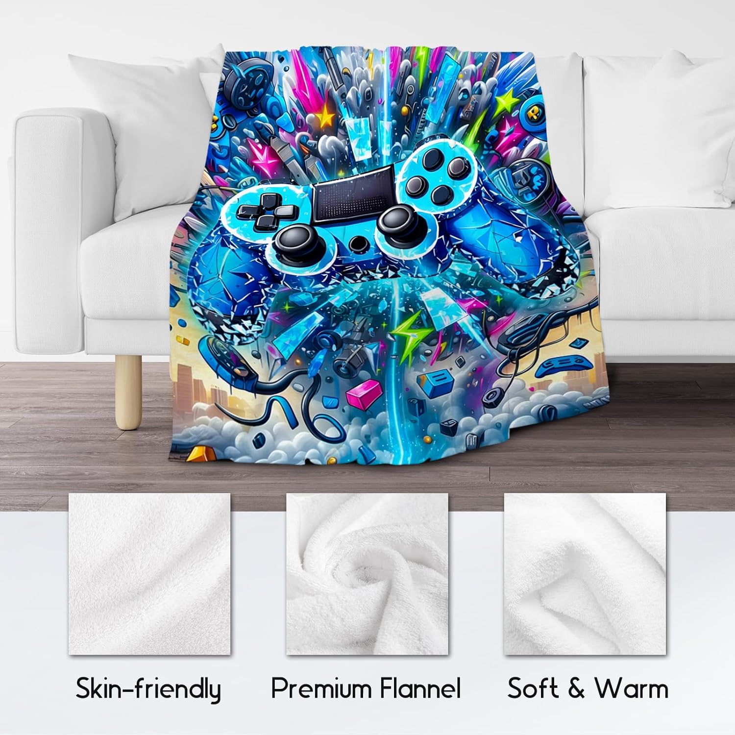 Gaming Blanket for Boys Gamer Blanket Gifts - 50"x60" Flannel Kids Throw for Game Chair Sofa Bed Playroom