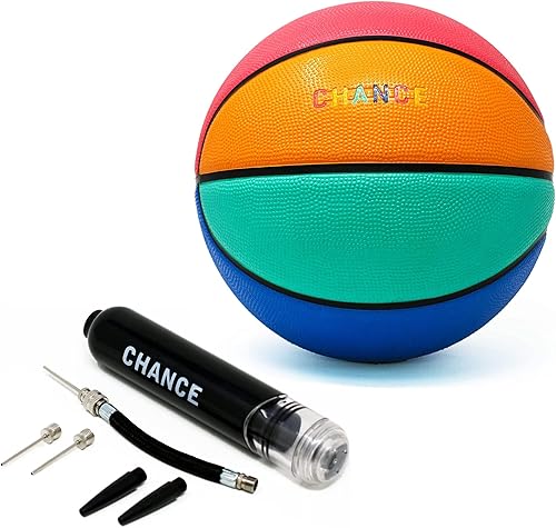 Chance Balón de baloncesto de goma impreso de diseño premium para exteriores e interiores con mini bomba de bola de doble acción, talla 6 oficial
