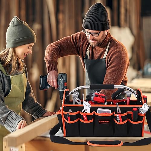 Miniatura 7 de Bolsa de herramientas de 18 pulgadas, bolsa de herramientas para electricista, bolsas de herramientas con parte superior abierta, 26 bolsillos que