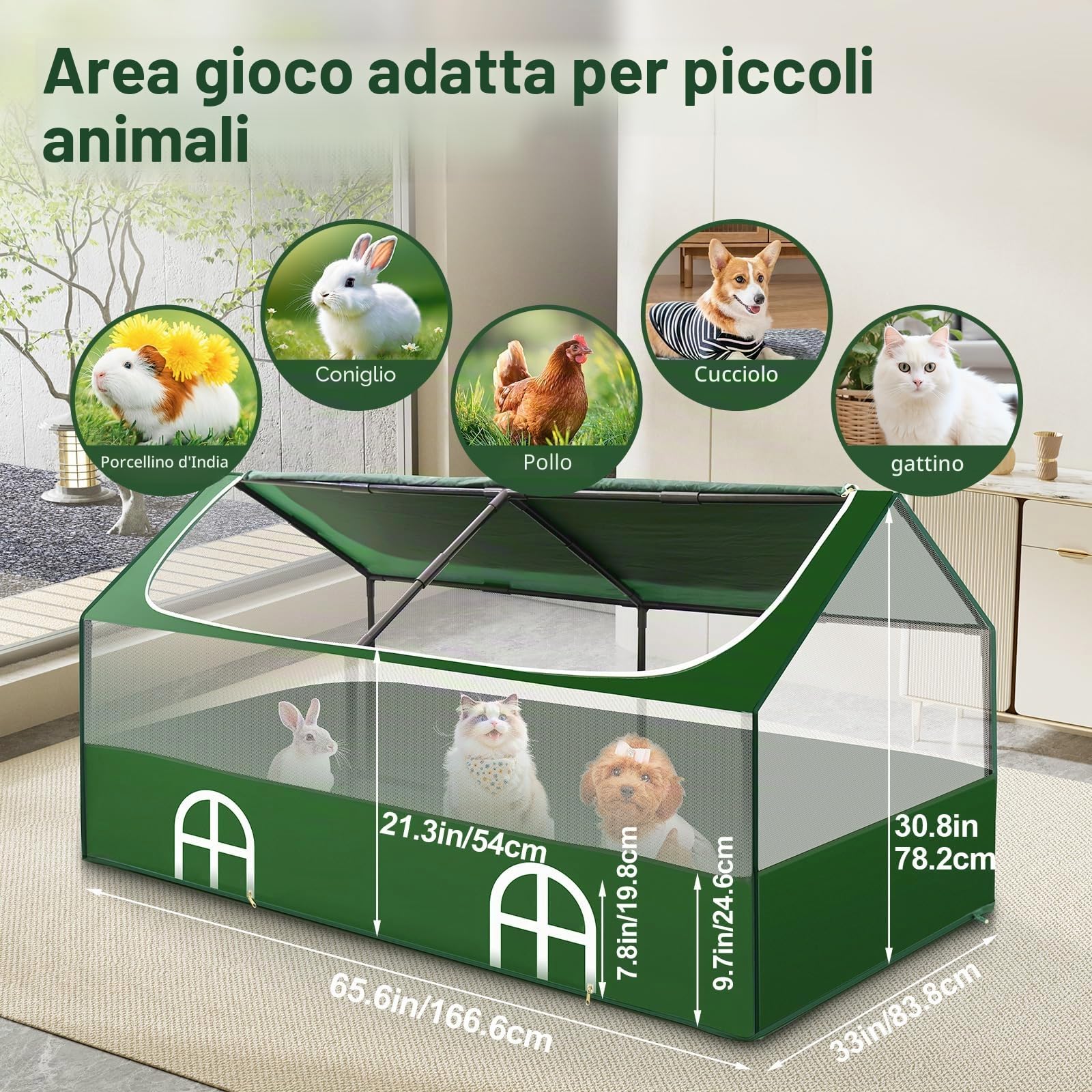 Recinto per piccoli animali, recinto per conigli, gabbie per porcellini d'India per interni ed esterni, pollaio portatile, recinto per cuccioli con pavimento impermeabile per porcellini d'India, polli