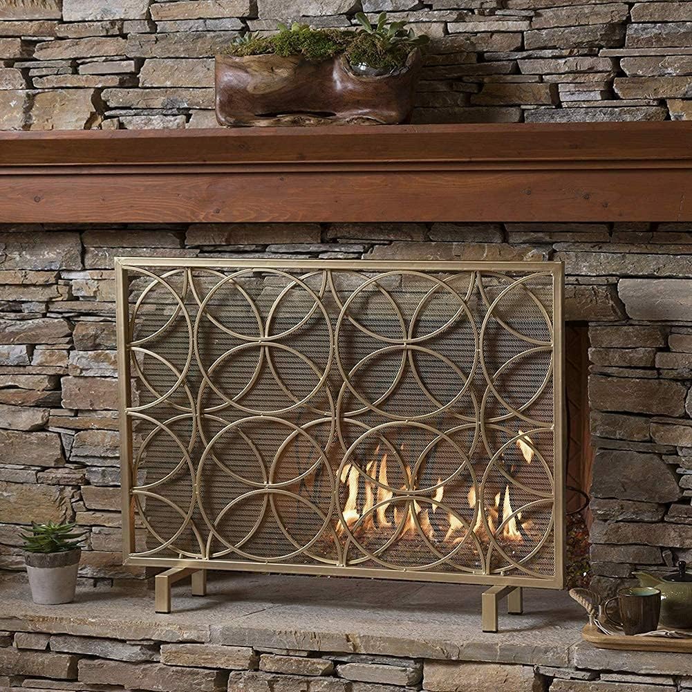 Fireplace Screen Guard, FireplaceProtection Fireplace Screen - Gold Flat Guard Fire Screens， Baby Safety Iron Fire Place Single Panel MetalGuard Mesh for Wood Burning STO