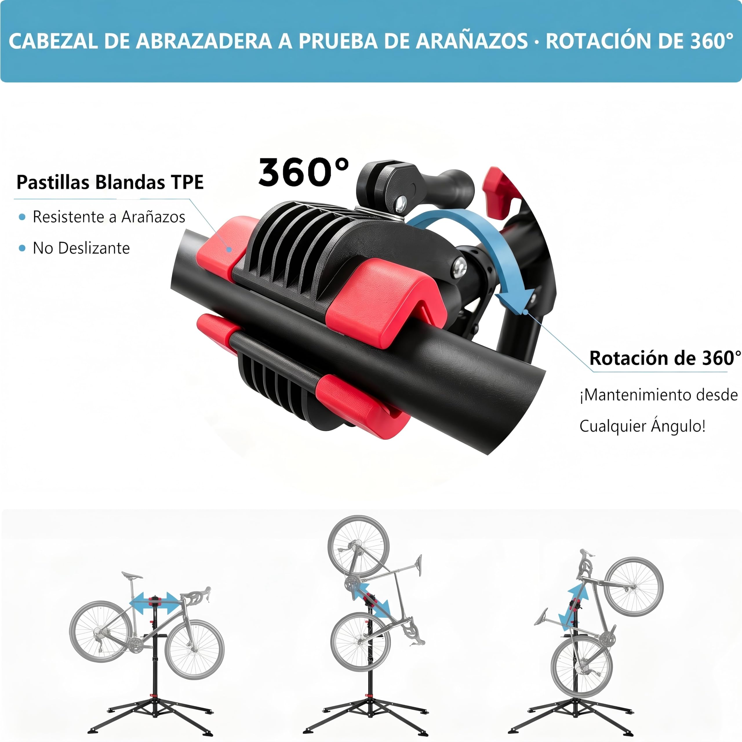 Caballetes para Bicicletas, Soporte de Reparación Plegable y Ajustable con Bandeja Magnética Grande, Soporte de Rueda Delantera, Cabezal Giratorio 360°,Ultraligero, Carga Máxima 30 kg