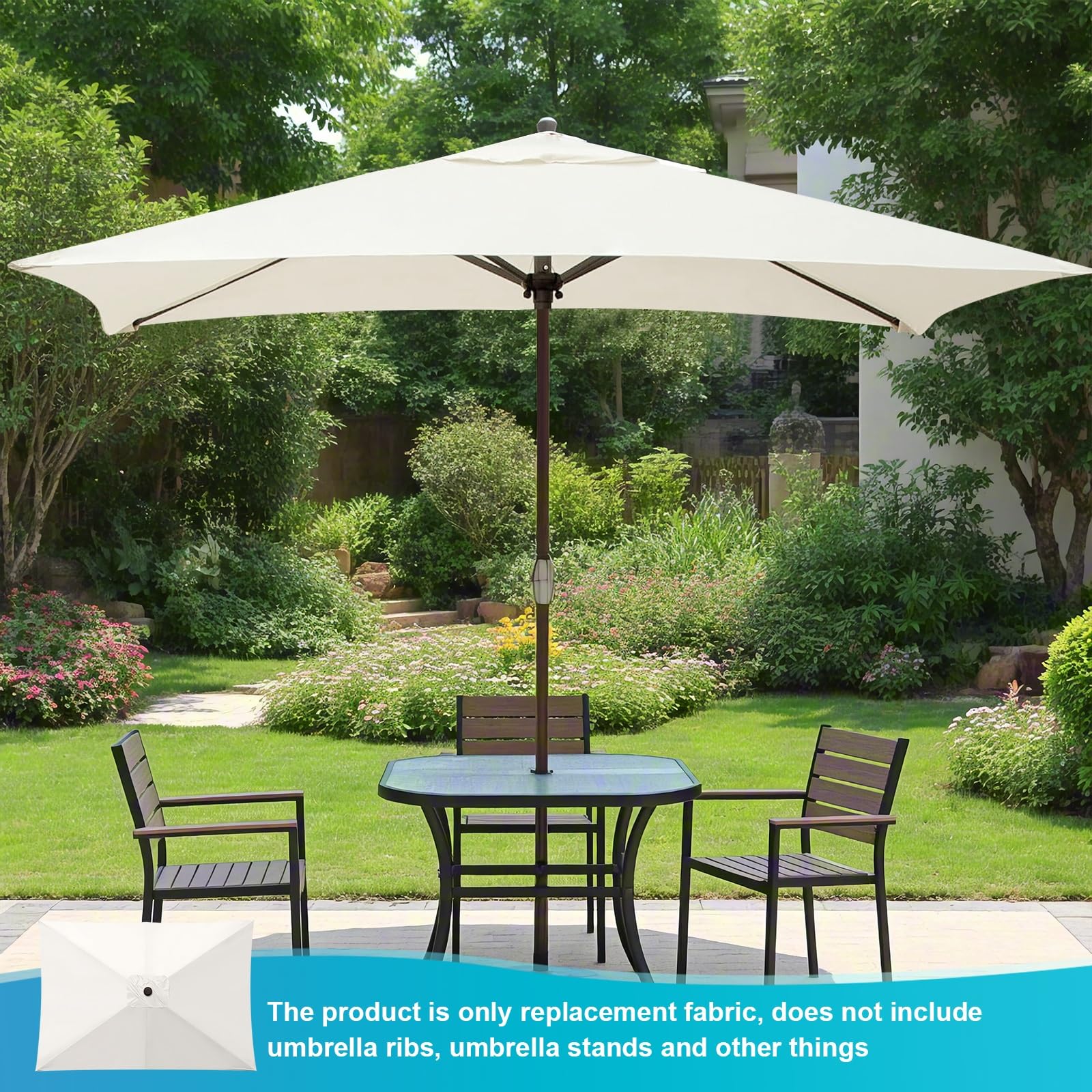 Toile de Rechange pour Parasol Rectangulaire, Toile de Parasol Rectangulaire 3 x 2 m, Tissu de Rechange pour Parasol de Jardin, Parasol de Terrasse, pour Plage, Piscine(Beige)