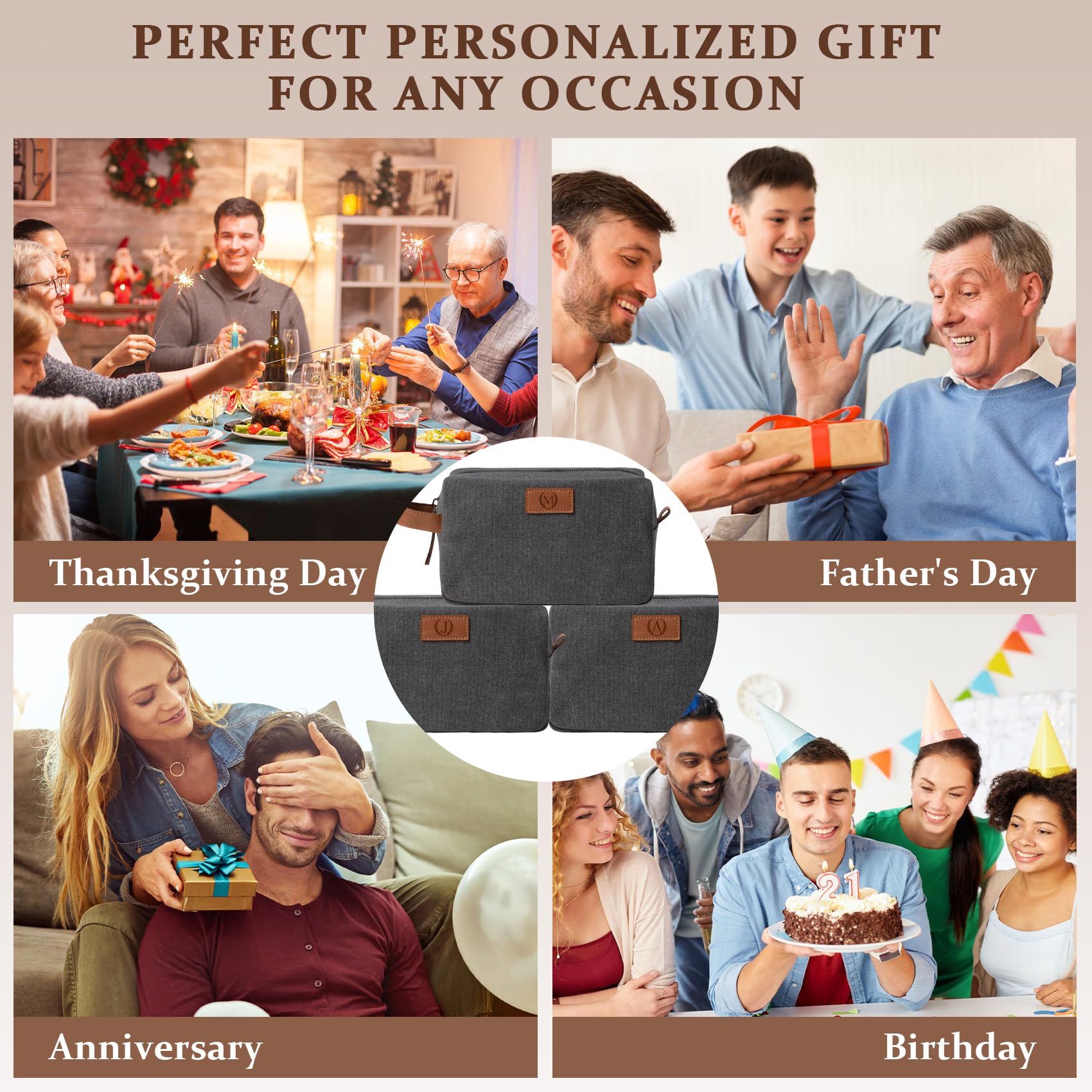 Janhavi Neceser para hombre, impermeable, regalo para padrinos de boda, iniciales grabadas en lienzo personalizado y orejas de trigo, bolsa de viaje para hombre, regalos para hombres, regalos de viaje