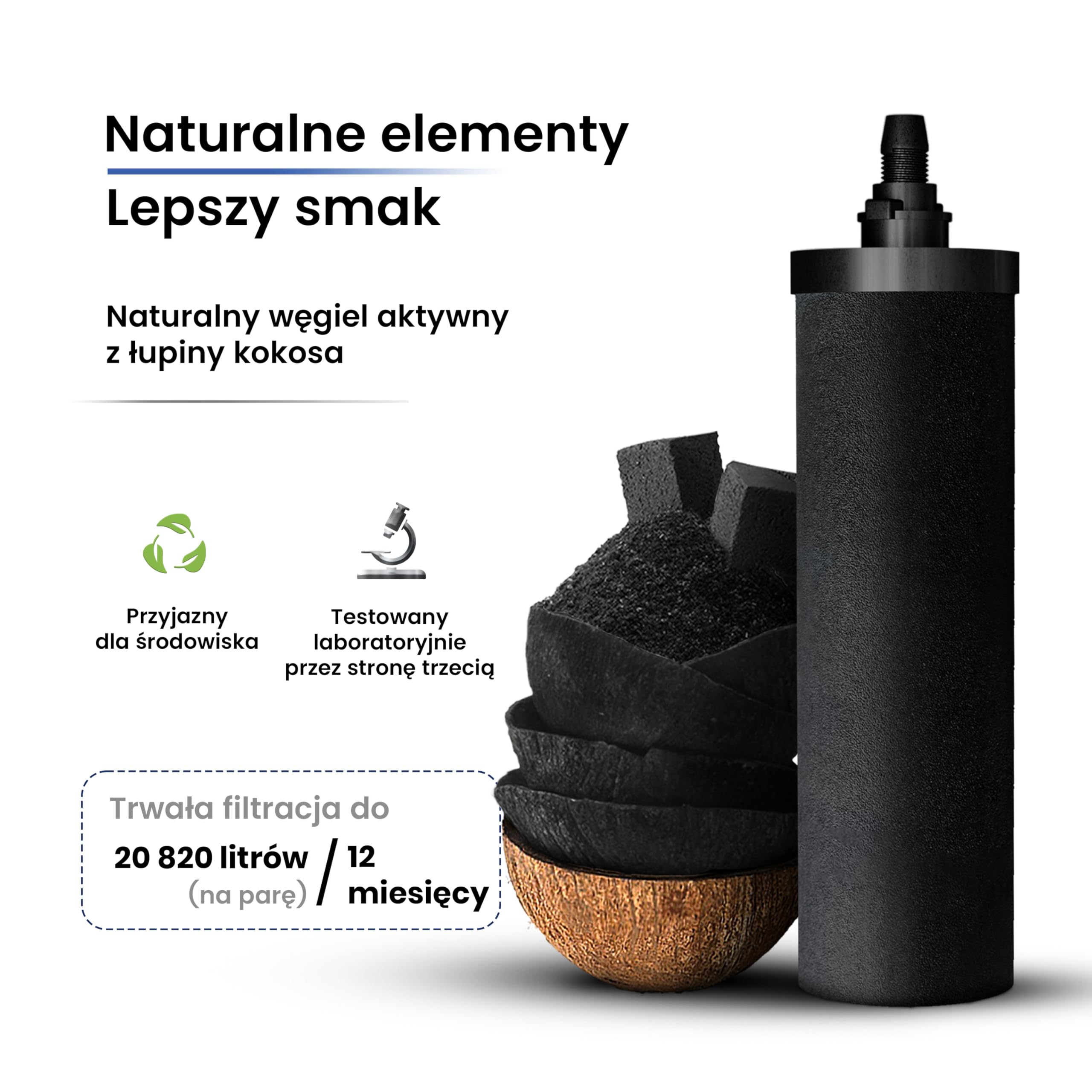 Wkłady filtracyjne PHOENIX GRAVITY z certyfikatem NSF Smart Carbon – zestaw 2 wkładów węglowych do filtrów wody Phoenix Gravity, kompatybilne z filtrami do wody Doulton i innymi filtrami blatowymi