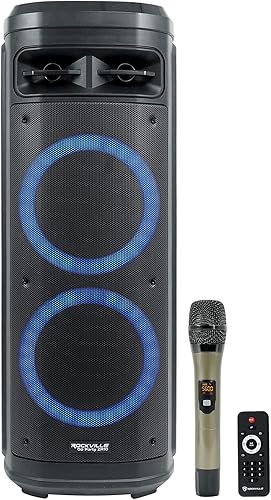 Rockville Go Party ZR10 Altavoz Bluetooth portátil dual de 10 pulgadas y 1000 W, luces LED, micrófono UHF, estéreo TWS, perfecto para fiestas y