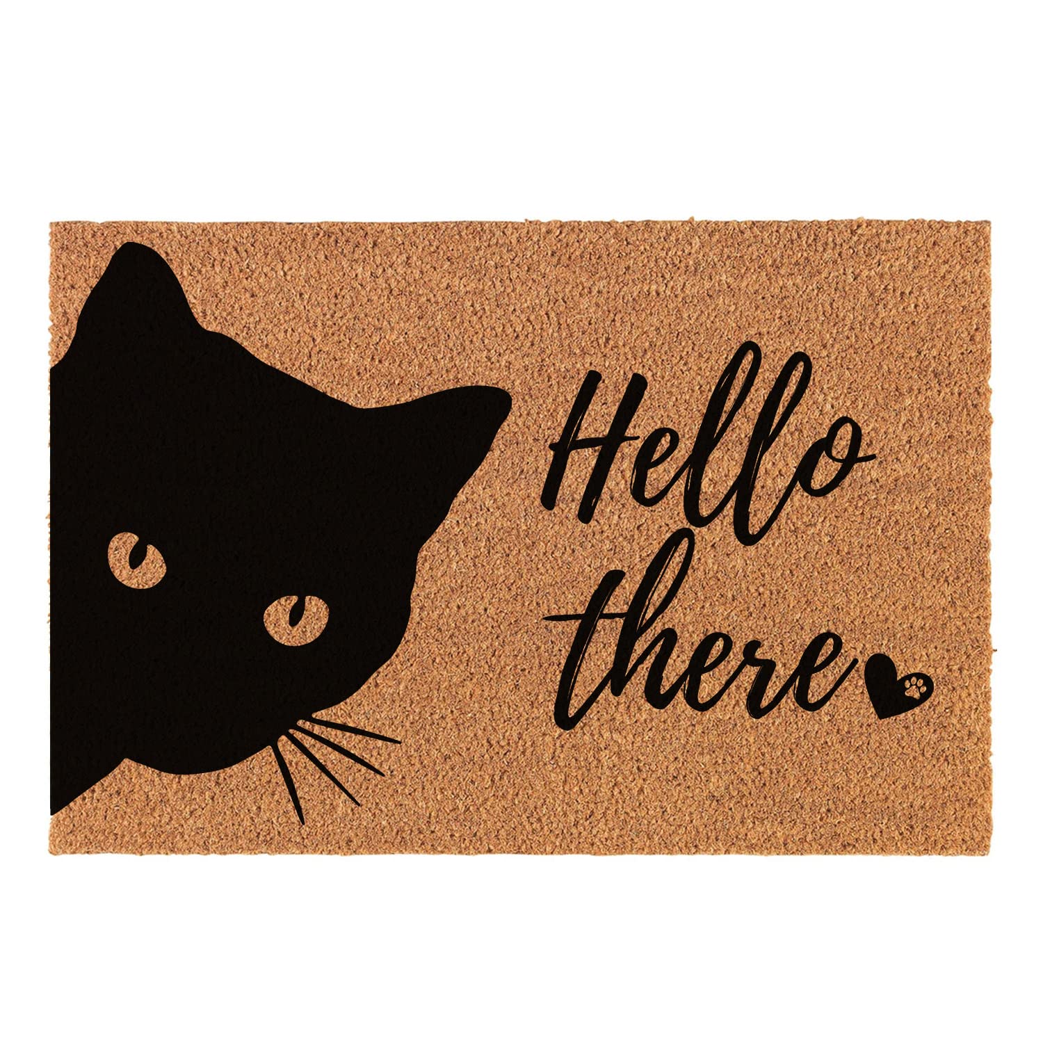 Funny Coir Doormat Hello There Cute Peeking Cat Welcome Front Porch Decor Doormat For The Entrance Way Rugs with Heavy-Duty Backing Non Slip Outdoor