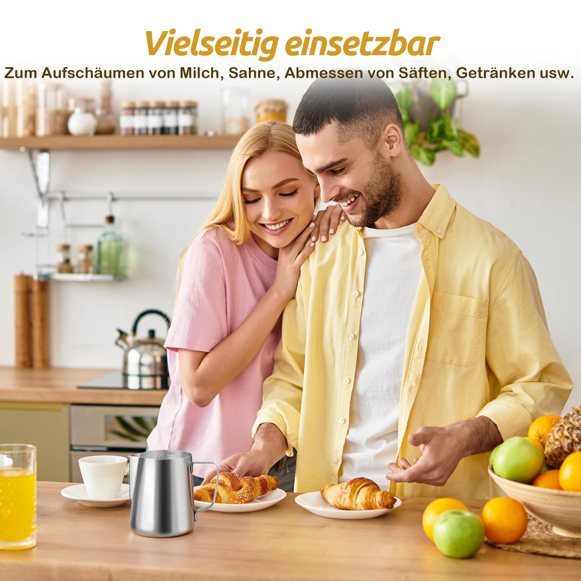 Milchkännchen, 600ml Milchkännchen Edelstahl mit Messung Mark, Milchkanne für Cappuccino, Espresso, Latte Art, Kaffeeliebhabe, 20 FL.oz