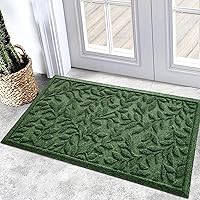Bulijojo Heavy Duty 17x30 Inch Leaves Green Doormat - Durable Natural Rubber Non-Slip Absorbent Front Entry Mat