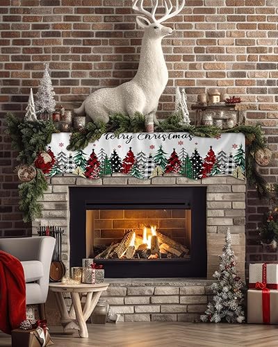 Miniatura 2 de Edwiinsa Christmas White Fireplace Mantel Scarf Table Runner, Winter Garland Mantel Top Tablerunners Dresser Scarves Cover Decorations for Windows