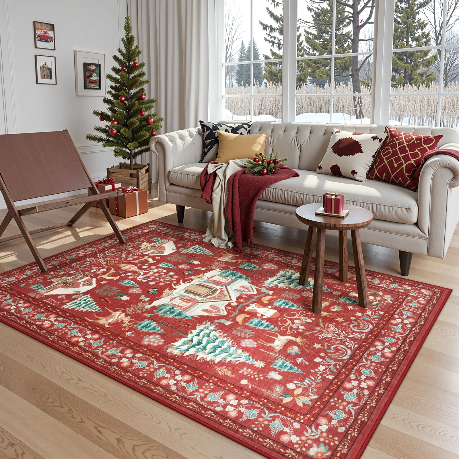 Amazon.com: LIVEBOX Christmas Washable Area Rug 5x7, Boho Red Rugs