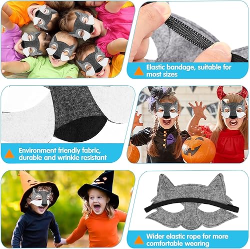 Miniatura 7 de Zerodeko 3 máscaras de lobo, máscaras de fieltro de media cara de lobo de dibujos animados de animales para cosplay, máscaras de disfraces, máscaras