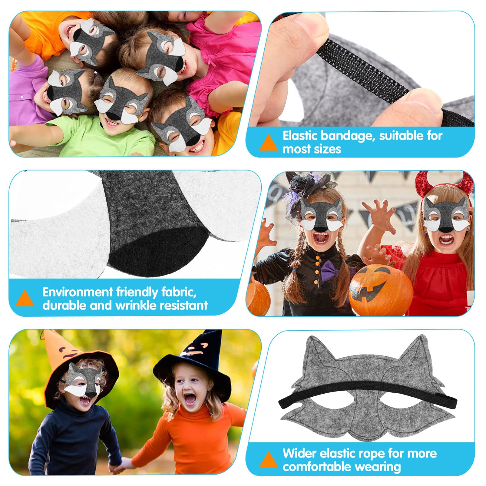 NUOBESTY 3PCS Feutre Loup Masques Animaux Moitié Du Visage Costume Enfants