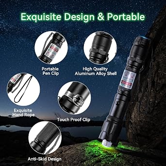 Green Light Flashlight Rechargeable, Long Range Adjustable Focus Tactical Flashlights, for Outdoor Use, TV/LED/LCD Screens, Astronomy, Construction, Hiking and Professional Presentations