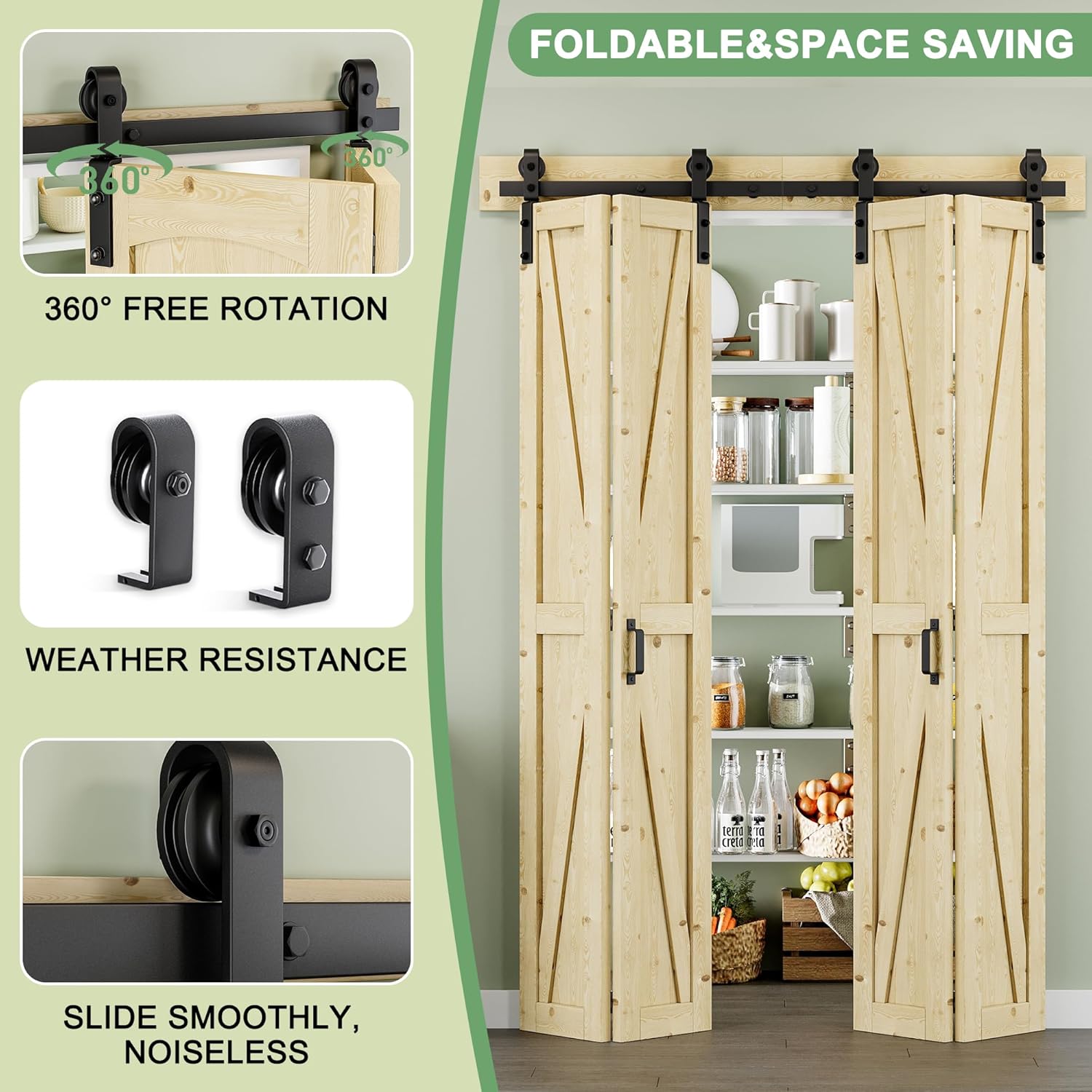 72" x 84" K Shape Spruce Wood Bifold Barn Door with Header Board and Hardware Kit Included, Pre-Assembled Unfinished Solid Panel Bi-fold Barn Door for Pantry, Closet, Laundry