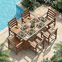 RICNOD 7-Piece HDPE Outdoor Dining Table Set with Umbrella Hole - All-Weather Patio Furniture for Garden, Backyard, Deck (Teak)