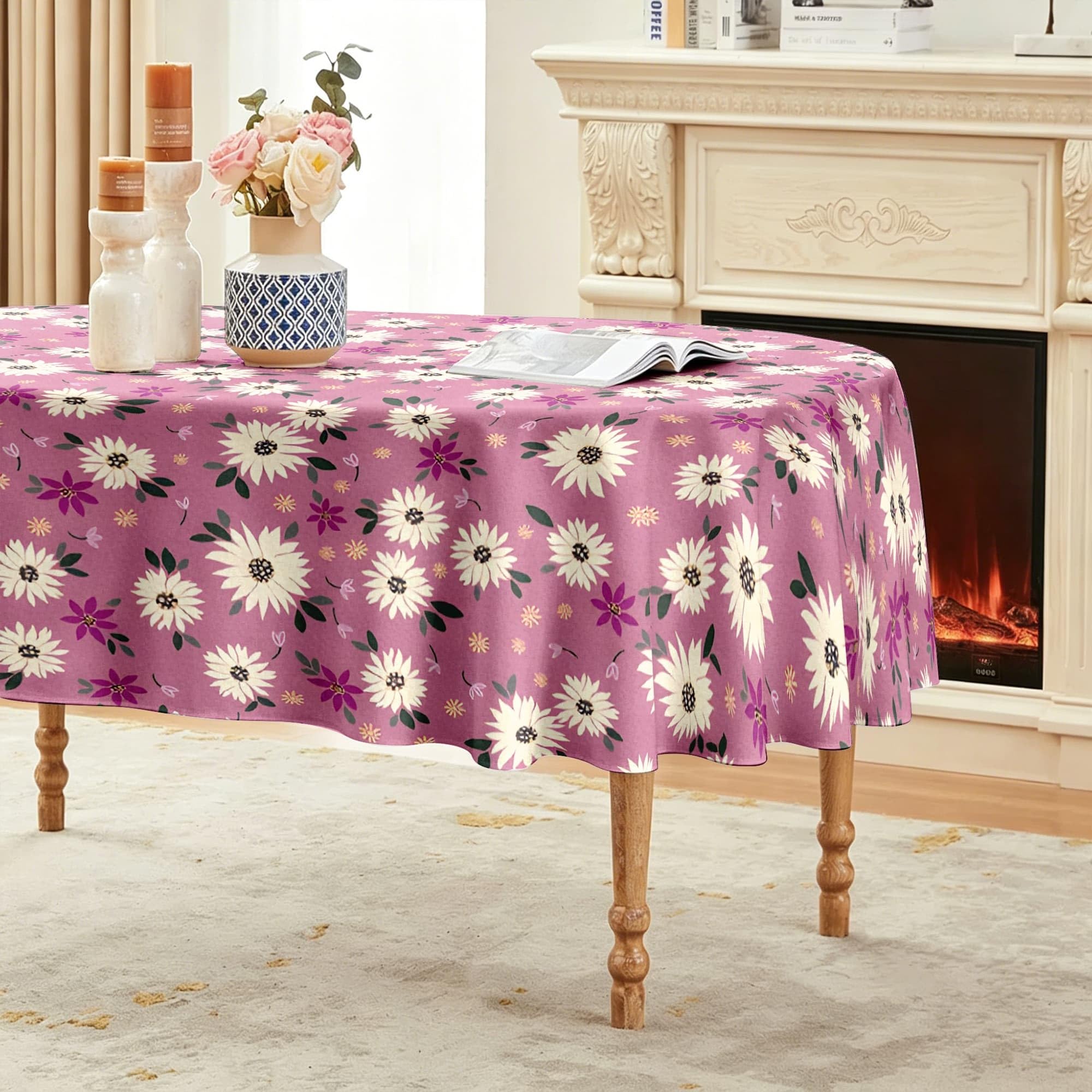 Weißes Gänseblümchen Ovale Tischdecke Abwaschbar 160x220 cm