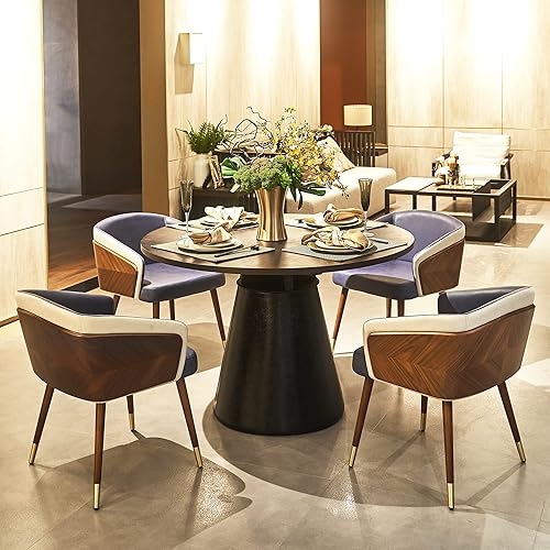 Miniatura 17 de ARTPLAN Uphoolsted - Silla de comedor moderna de mediados de siglo, piel sintética con nogal, silla con brazo acentuado, silla de estar con pies de