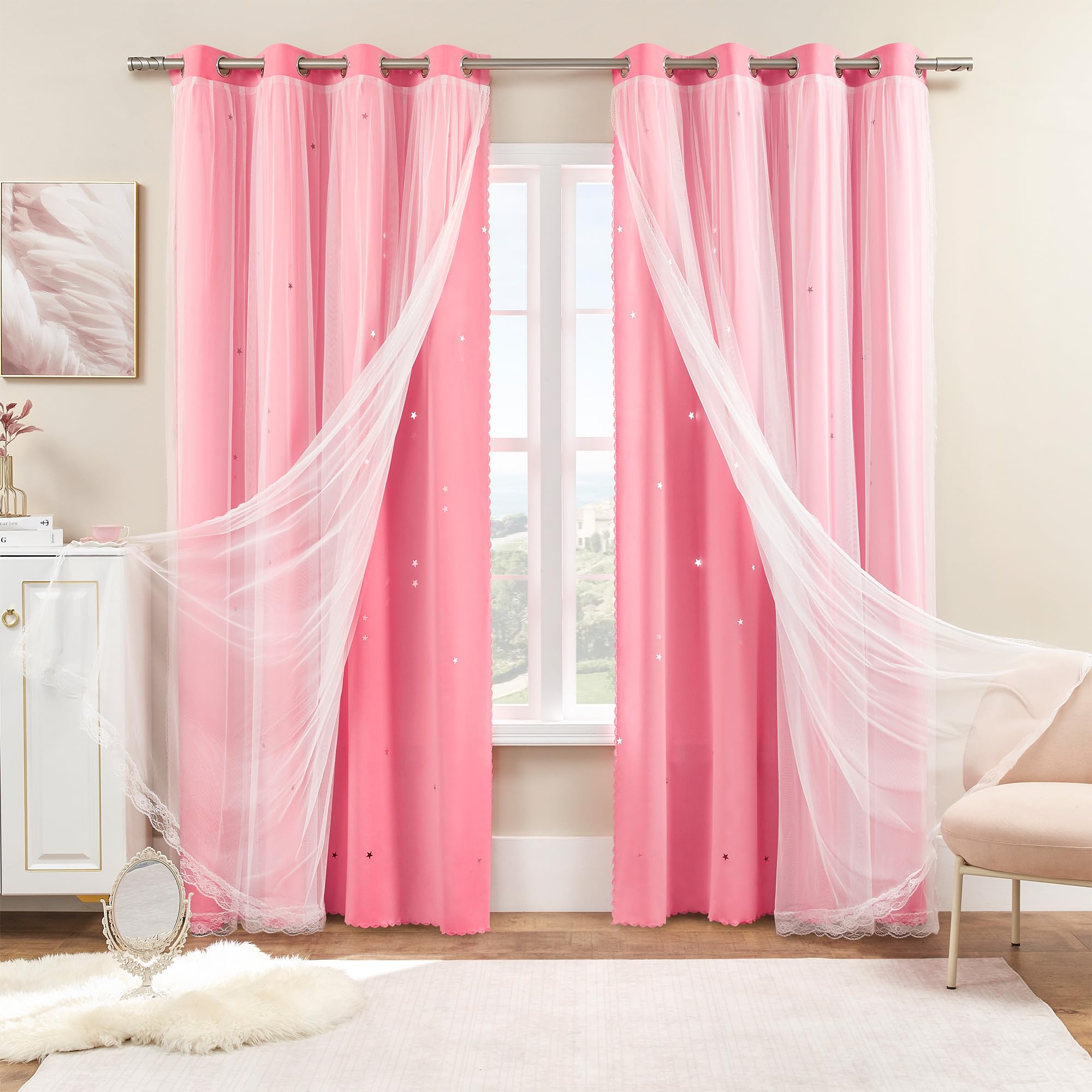 XiDi Curtains for Bedroom Decor Pink52/72/1 โ image 1