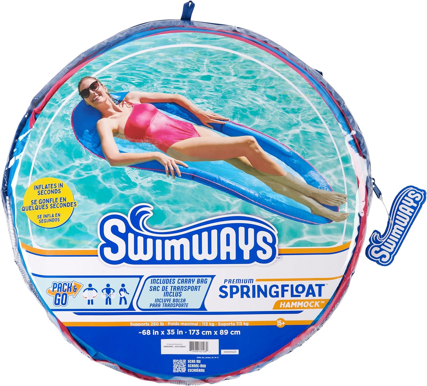 SwimWays Spring Float Premium Hammock Pool Lounger, Inflatable Pool Floats Adult with Fast Inflation for Ages 15 & Up