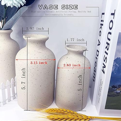 Miniatura 6 de Jarrón de flores pequeño para decoración del hogar, jarrón de cerámica blanco, juego de 2 jarrones para flores, decoración de granja para los